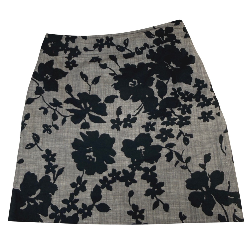 Ann Taylor Womens Size 8 Gray Black Floral Cotton Blend Lined Mini A-Line Skirt